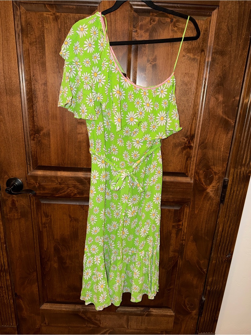 Moschino Lime Green Daisy One-Shoulder Midi Dress
